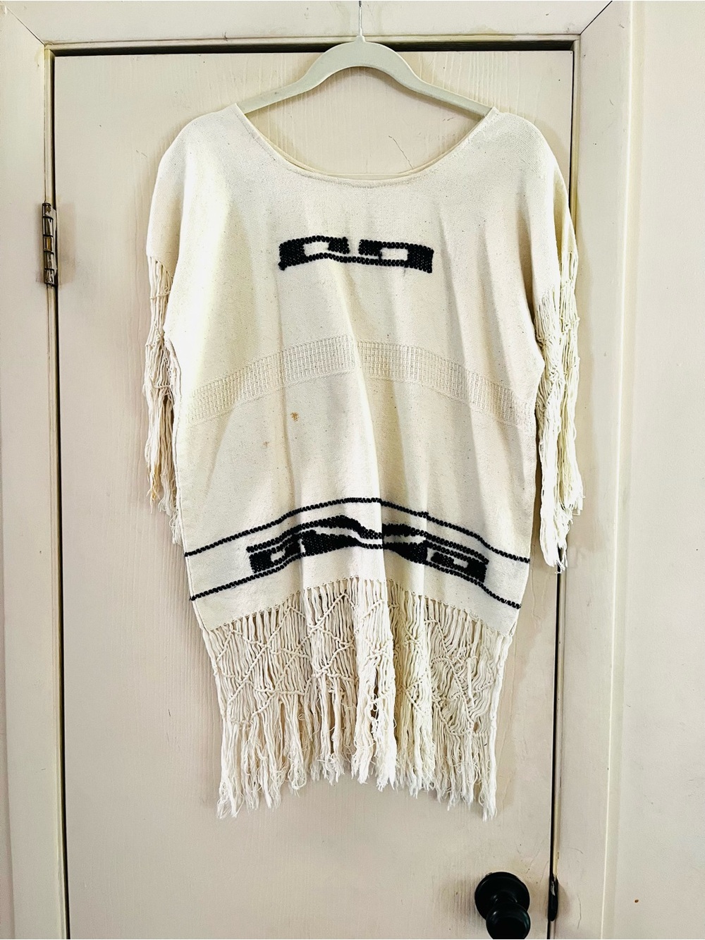 VTG 70s Fringe Embroidered Mexican Festival Boho Hippie Tunic Beach Coverup